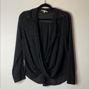 BLACK SHEER LONG SLEEVE CRISS CROSS BLOUSE